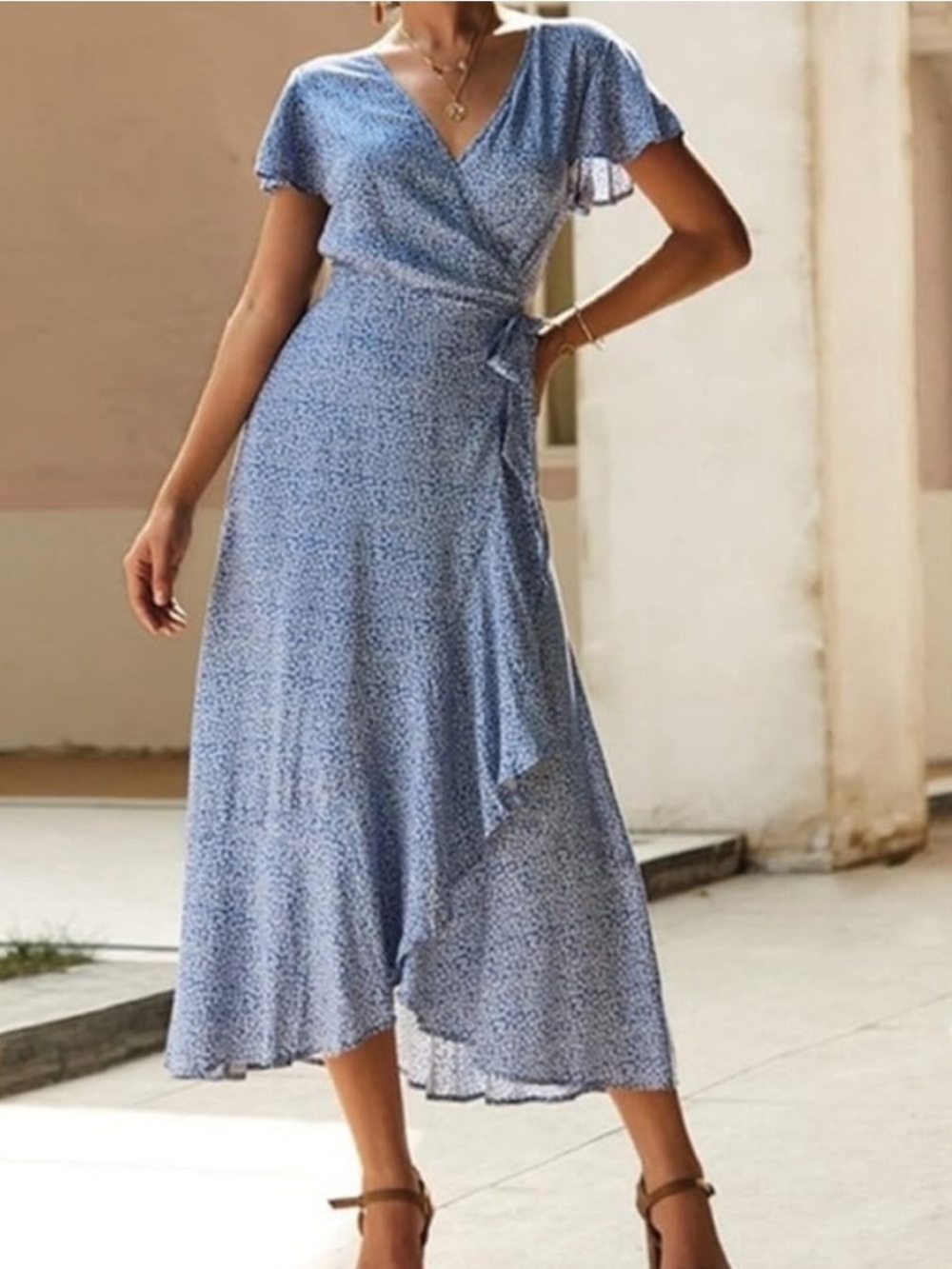 ZESICA floral wrap midi high low dress